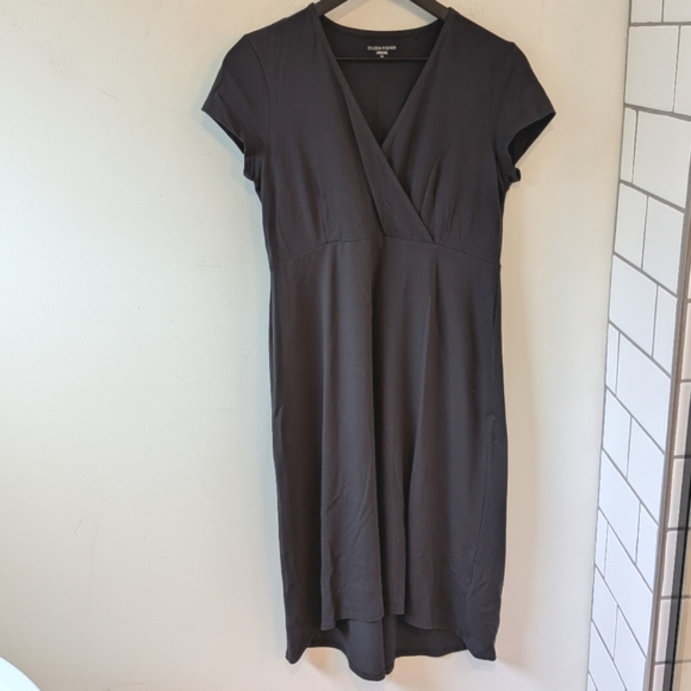 Eileen Fisher Grey Organic Cotton Faux Wrap V Neck T Shirt High Low Dress XS